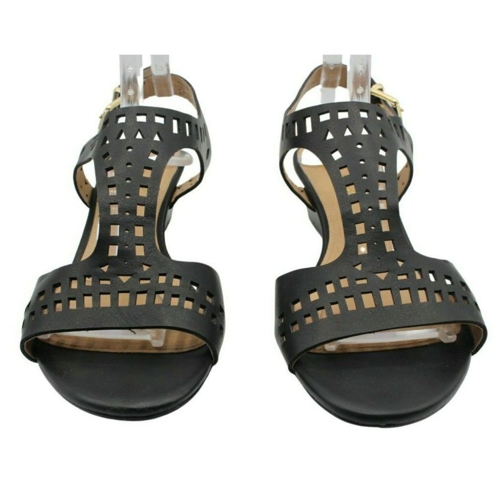 Diba London Journey Black Leather Perforated T-Strap Slingback Sandal Size 10 - Picture 2 of 5